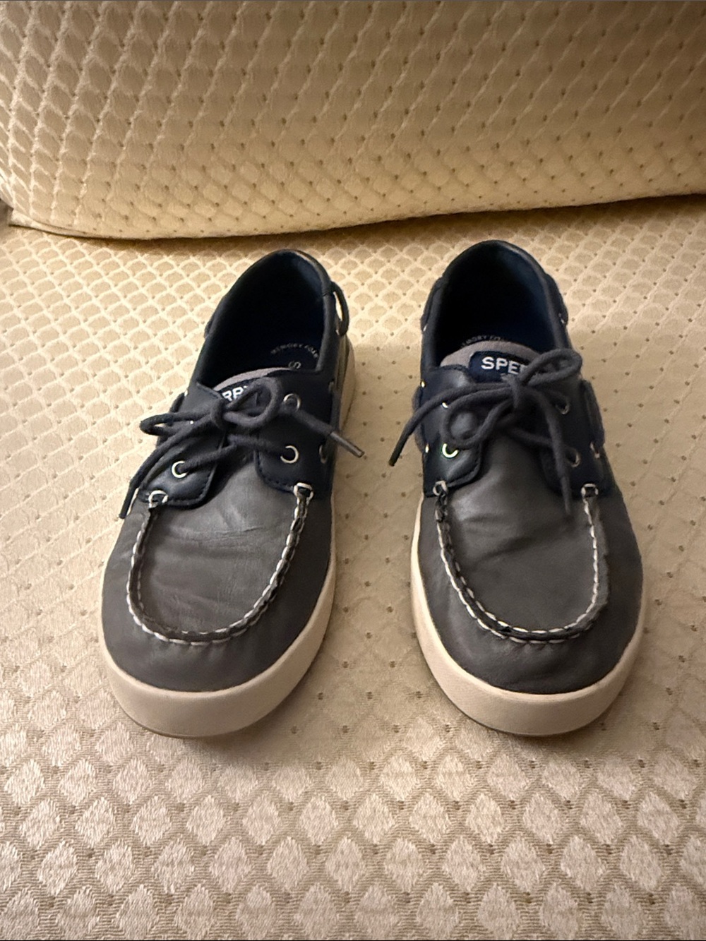 Sperry Dark Blue Leather Moc Toe Boat Shoes